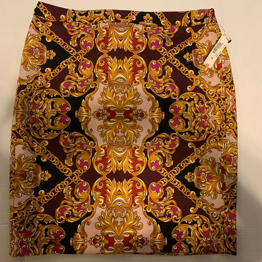 Baroque Print Skirt in Gold, Brown & Pink